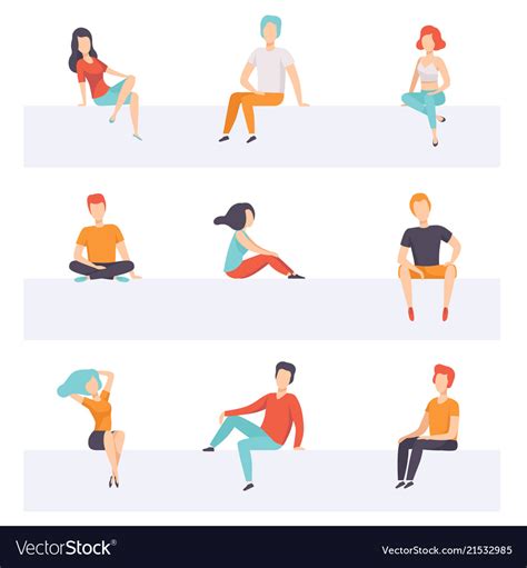 Diverse People Sitting On Different Positions Set Vector Image