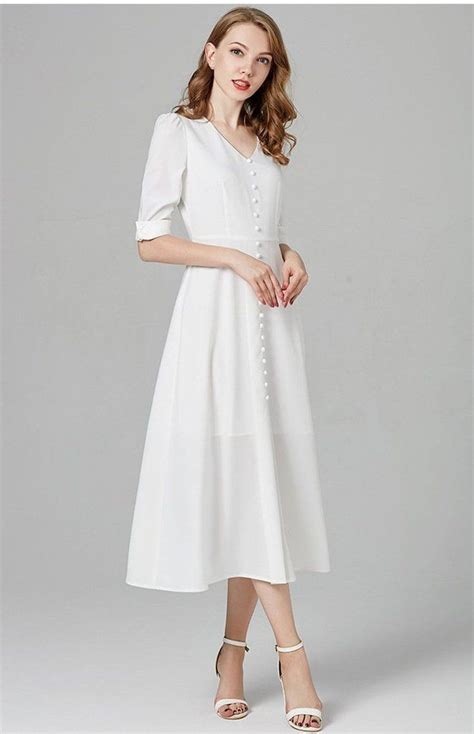 New Midi White Dress Midi Dress With Sleeves Everyday Dresses White