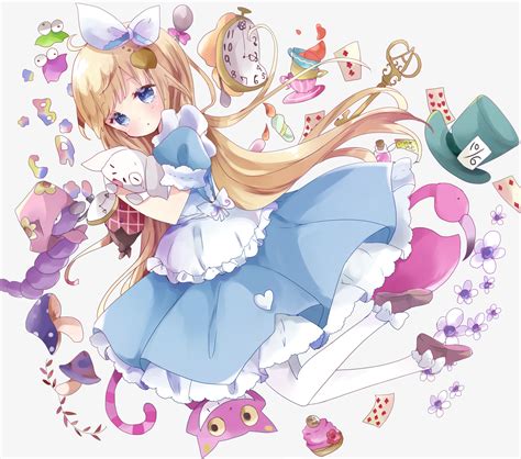 Safebooru 1girl Alice Wonderland Alice In Wonderland Apron Bangs Blonde Hair Blue Dress Blue