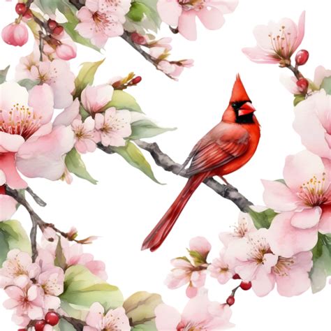 Watercolor Paintings Of Colorful Northern Cardinal Birds Ai Generated