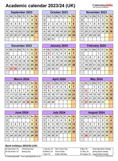 Academic Calendars 202324 Uk Free Printable Excel Templates