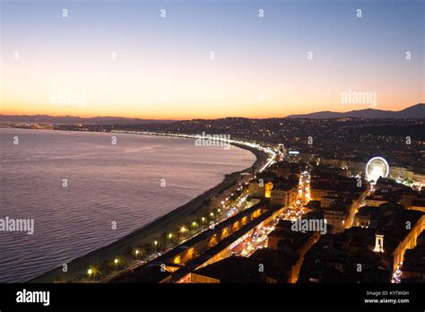 Nice Beach Night Landscape France Nice Beach And Famous Walkway Of