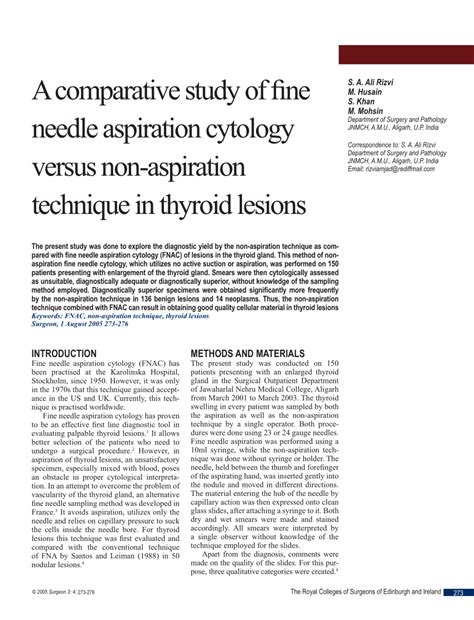 Pdf A Comparative Study Of Fine Needle Aspiration Cytology Versus Non