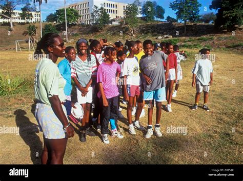 Guadeloupean students, students, physical education class, pe class, city of Pointe-a-Pitre ...