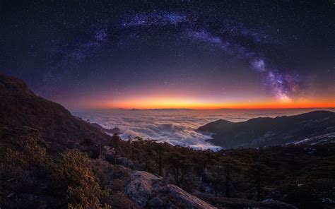 3840x2400 Cloud Landscape Milky Way Nature Night Panorama
