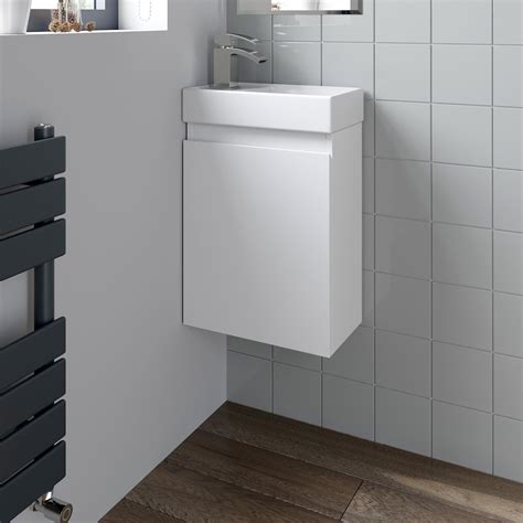 Gloss White Wall Hung 400mm Slimline Vanity Unit Basin Sink Cloakroom
