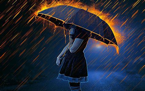 We present you our collection of desktop wallpaper theme: Anime - Women - Women - Girl - Umbrella - Fire - Rain ...