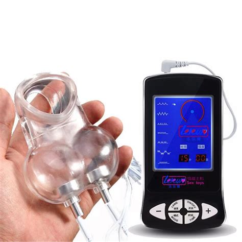 male electro shock sex ball stretcher chastity device cock cage electric scrotum ring medical