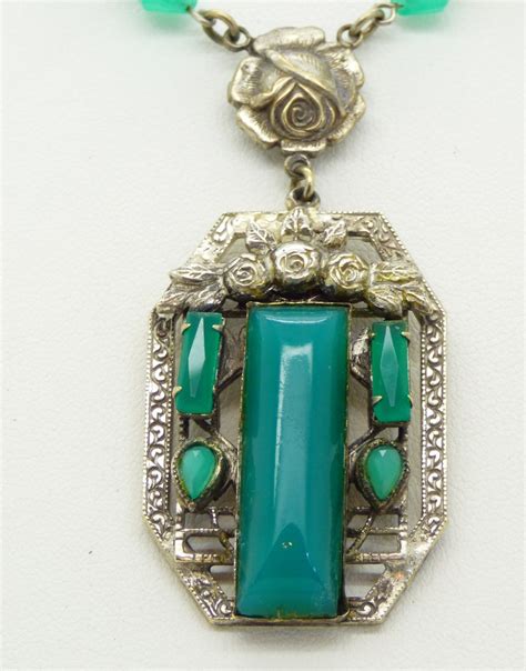Vintage Chrysoprase Glass Czech Necklace Art Deco Rose Lariat Etsy