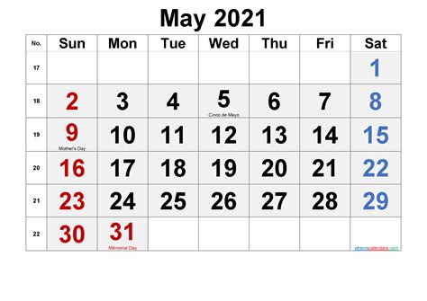 May 2021 Calendar With Holidays Printable Printable Word Searches