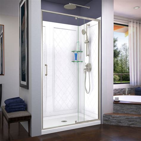 Dreamline Flex Brushed Nickel 3 Piece Alcove Shower Kit Common 48 In X 36 In Actual 48 In X