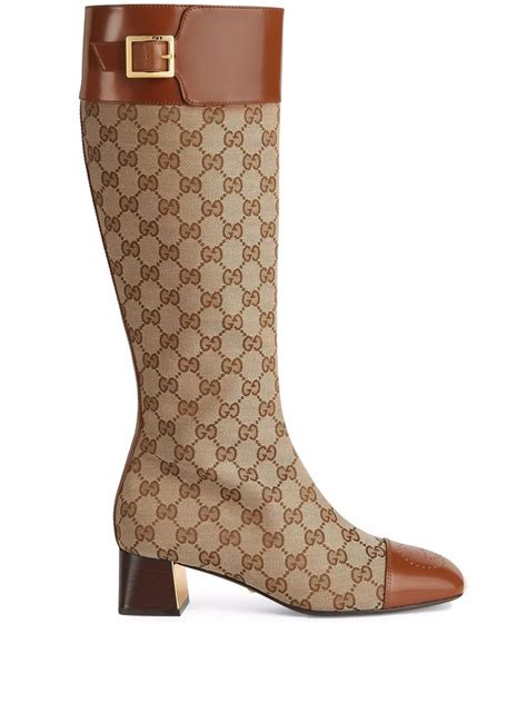 Gucci Gg Canvas And Leather Knee High Boots Smart Closet