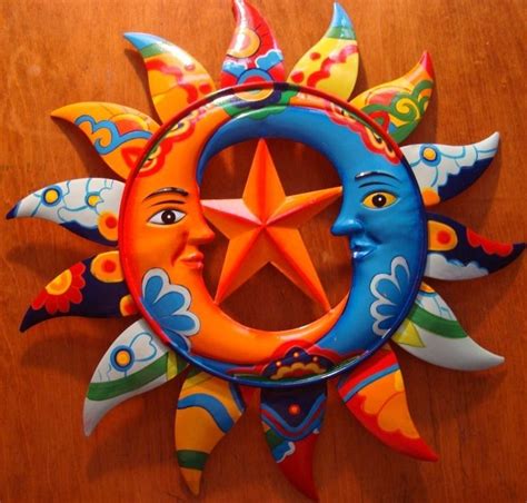 Beautiful Metal Talavera Style Mexican Sun Moons And Star Cantina