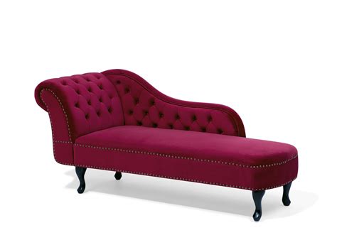 Left Hand Chaise Lounge Velvet Dark Red Nimes