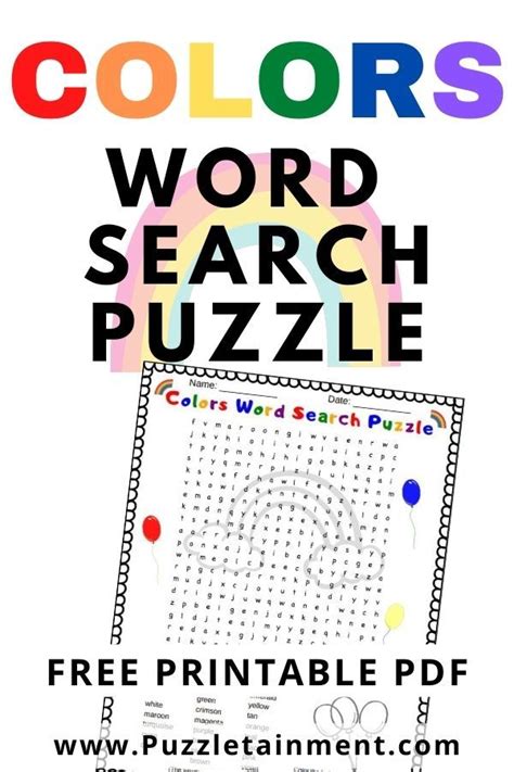 Colors Word Search Puzzle For Kids Free Printable Pdf Puzzles For