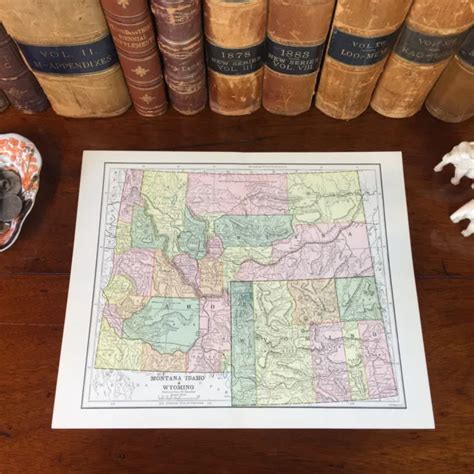 Original 1885 Antique Map Idaho Montana Wyoming Boise Great Falls