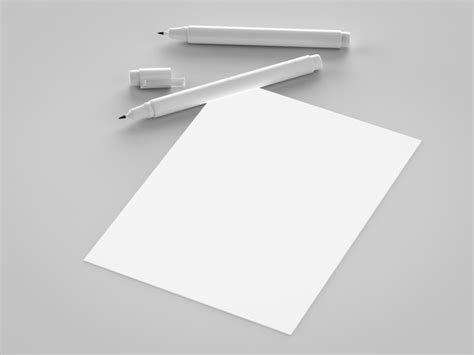 Premium Photo 3d Rendering White Blank Paper With White Pens