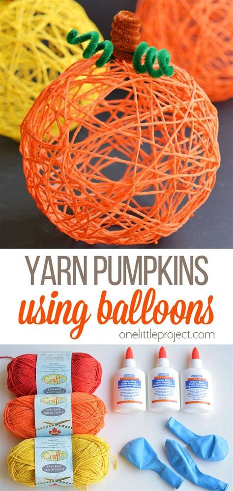 Yarn Pumpkins With Text Overlay That Says Yarn Pumpkins Using Balloons