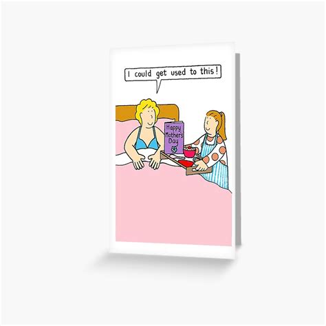 Happy Mothers Day Breakfast In Bed Cartoon Humor Greeting Card By Katetaylor Redbubble