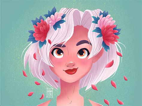 Beauty With Pink Flowers Character Design Ipad Pro Procreate By