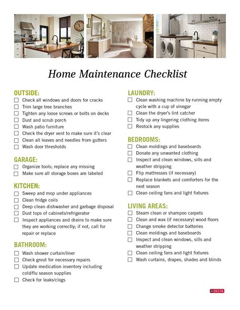 Home Maintenance Checklist Printable Delta Faucet House Cleaning