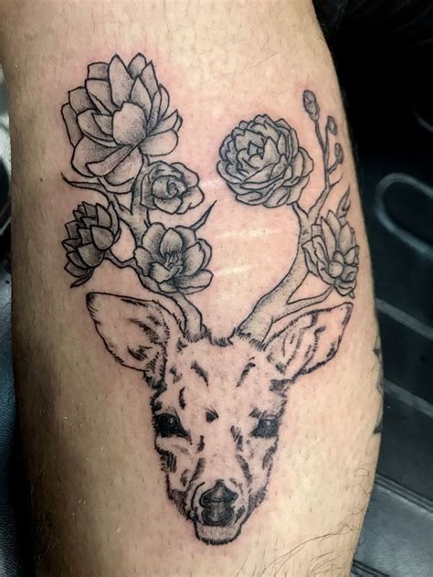 Deer With Floral Antlers Tattoo Antler Tattoo Floral Antlers Tattoos