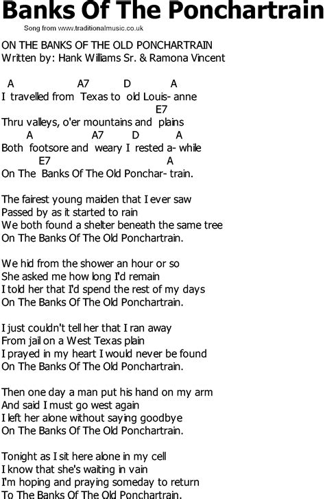 Old Country song lyrics with chords - Banks Of The Ponchartrain