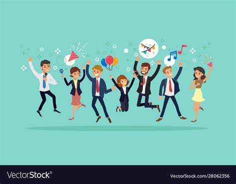 Happy Business Team Jumping Karaoke Party Vector Image