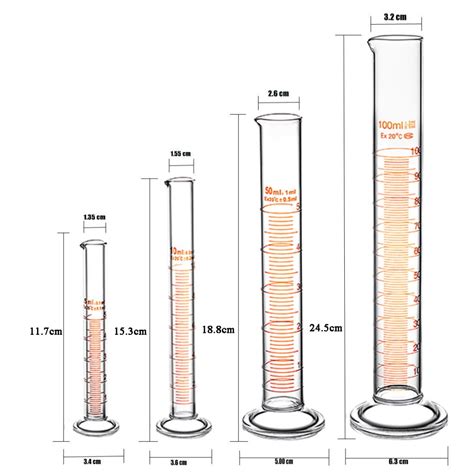 Thick Glass Graduated Measuring Cylinder Set 5ml 10ml 50ml 100ml With