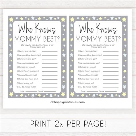 Who Knows Mommy Best Game Grey And Yellow Printable Baby Shower Games