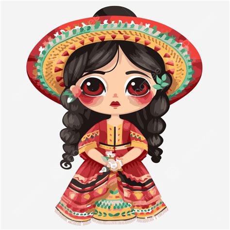 Linda Muñeca Mexicana Vector Png Sticker Clipart Hermosa Chica Con Sombrero Mexicano Png