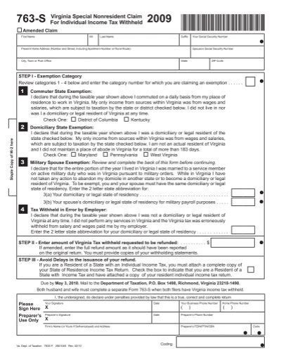 Form 763 S Virginia Department Of Taxation