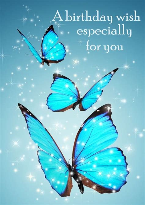Female Ladies Happy Birthday Greetings Card Beautiful Blue Butterflies