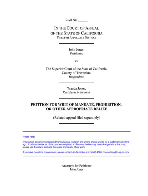 Ca Petition For Writ Of Mandate Prohibition Or Other Appropriate Relief