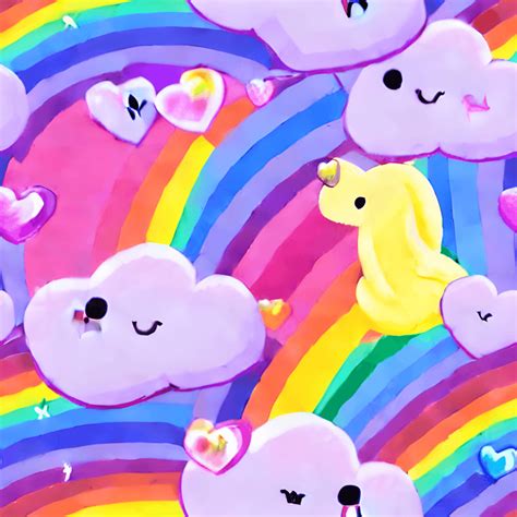 Cute Kawaii Rainbows And Unicorns Pastel Colors Hearts Swirls Stars