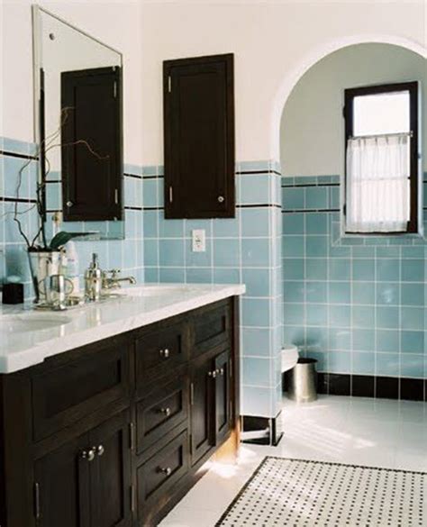 The blue bathroom with 1940's tile and a crazy sink. 40 retro blue bathroom tile ideas and pictures 2020