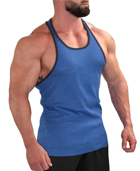Crazee Wear Rc Blue Rib Stretch Fitted Tank Tops With Black Ribbing