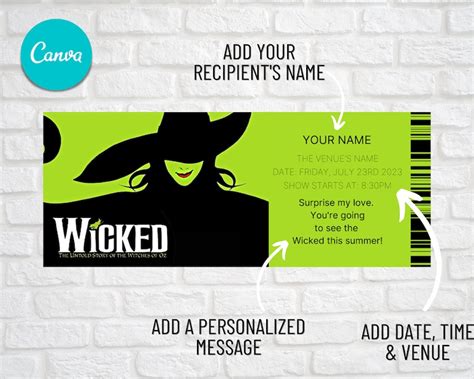 Editable Wicked Ticket Surprise Broadway Musical Ticket Etsy