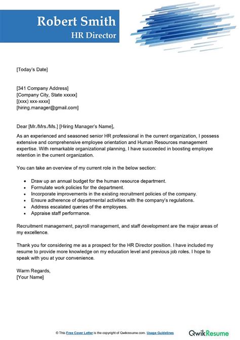 Hr Director Cover Letter Examples Qwikresume