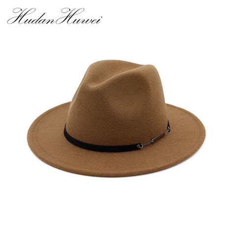 Wool Fedora Hat Hawkins Felt Cap Wide Brim Ladies Trilby Chapeu