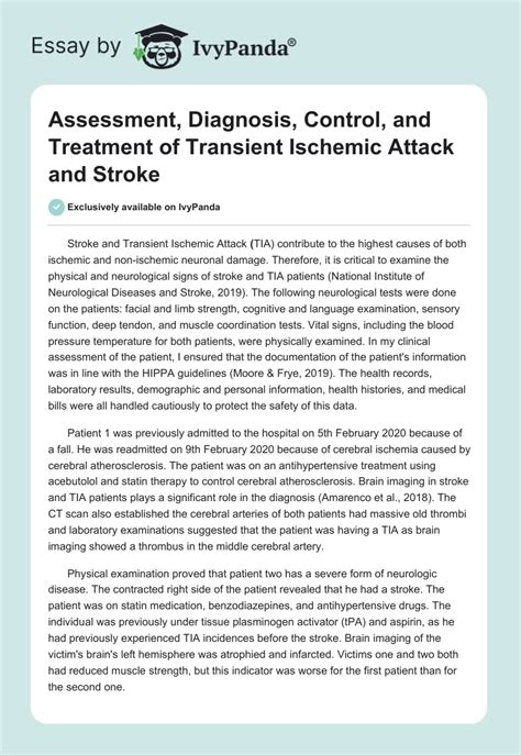 Assessment Diagnosis Control And Treatment Of Transient Ischemic