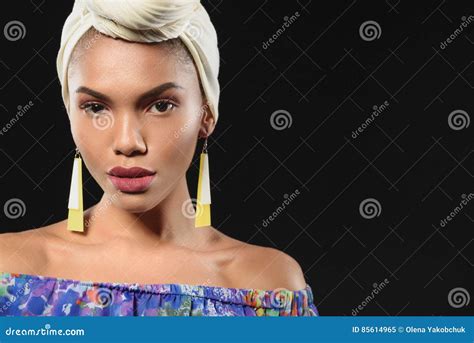 Sensual Mulatto Girl In Turban And Earrings Stock Image Image Of Gorgeous Female 85614965