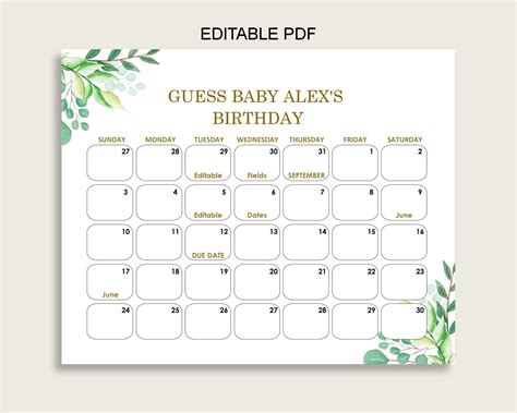 Maybe you would like to learn more about one of these? Guess The Due Date Free Calendar Editable | Calendar ...