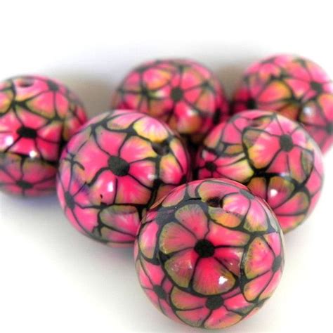 6 Dark Cherry Blossom Handmade Polymer Clay Beads By Lavats 1200