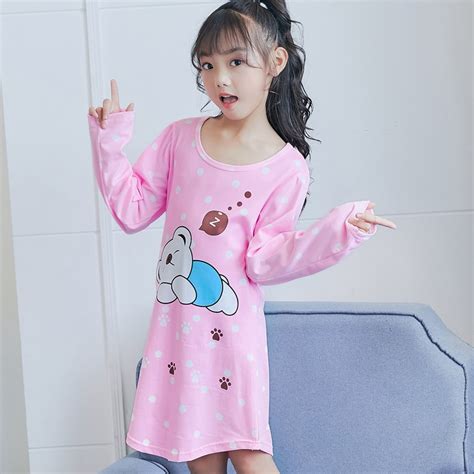 Lovely Nightgowns For Girls Cartoon Pajamas Sleepwear Long Sleeve Dress