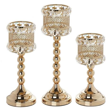 This item comes shipped in one carton. Set of 3 | Gold Crystal Acrylic Goblet Votive Candle ...