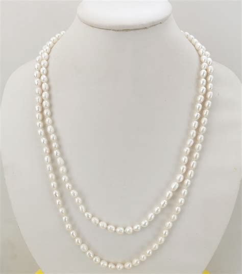 48 Inch Long White Rice Freshwater Pearls Rope Necklace Etsy