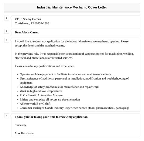 Industrial Maintenance Mechanic Cover Letter Velvet Jobs