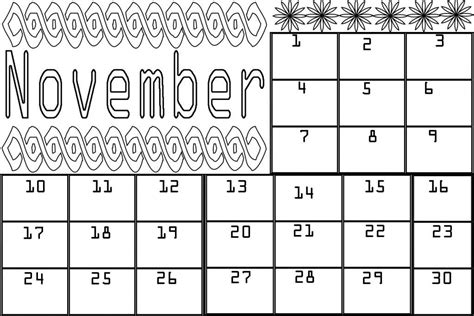 November Calendar Coloring Pages School Coloring Pages Coloring