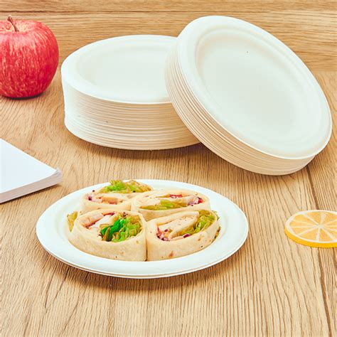 Disposable Sugarcane Bagasse Round Dishes Compostable Biodegradable